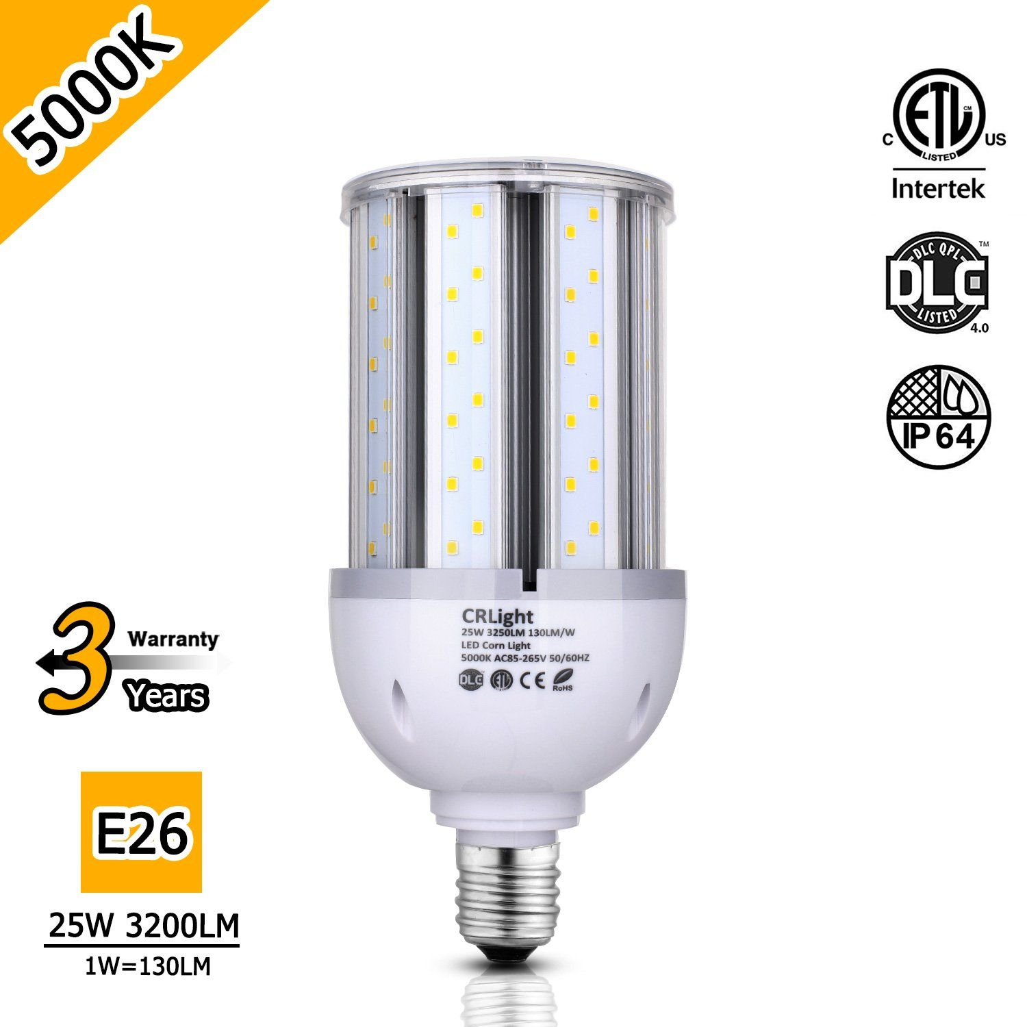 25w Led Corn Light Bulb 5000k Daylight White 3200lm 200w Equivalent within proportions 1500 X 1500
