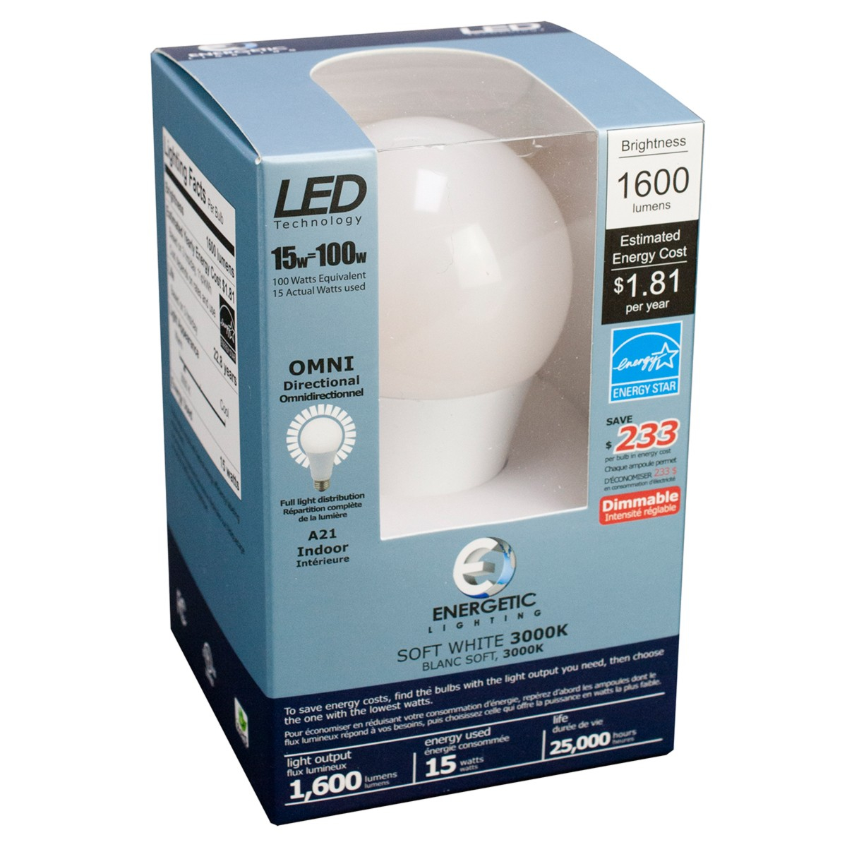 A21 Led Bulb 15 Watt Dimmable 100w Equiv 1600 Lumens Energetic regarding size 1200 X 1200