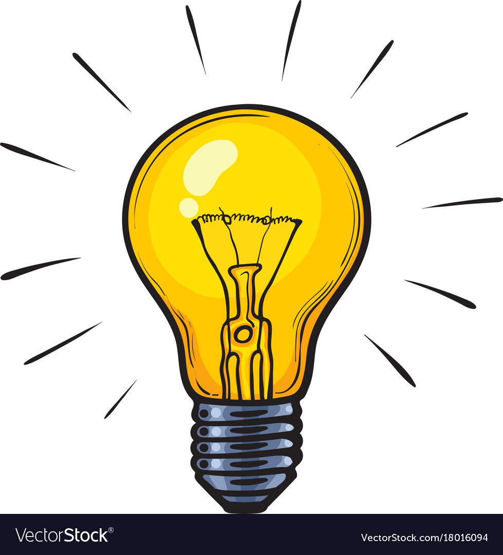 Cartoon Glowing Yellow Light Bulb Royalty Free Vector Image with regard to sizing 979 X 1080