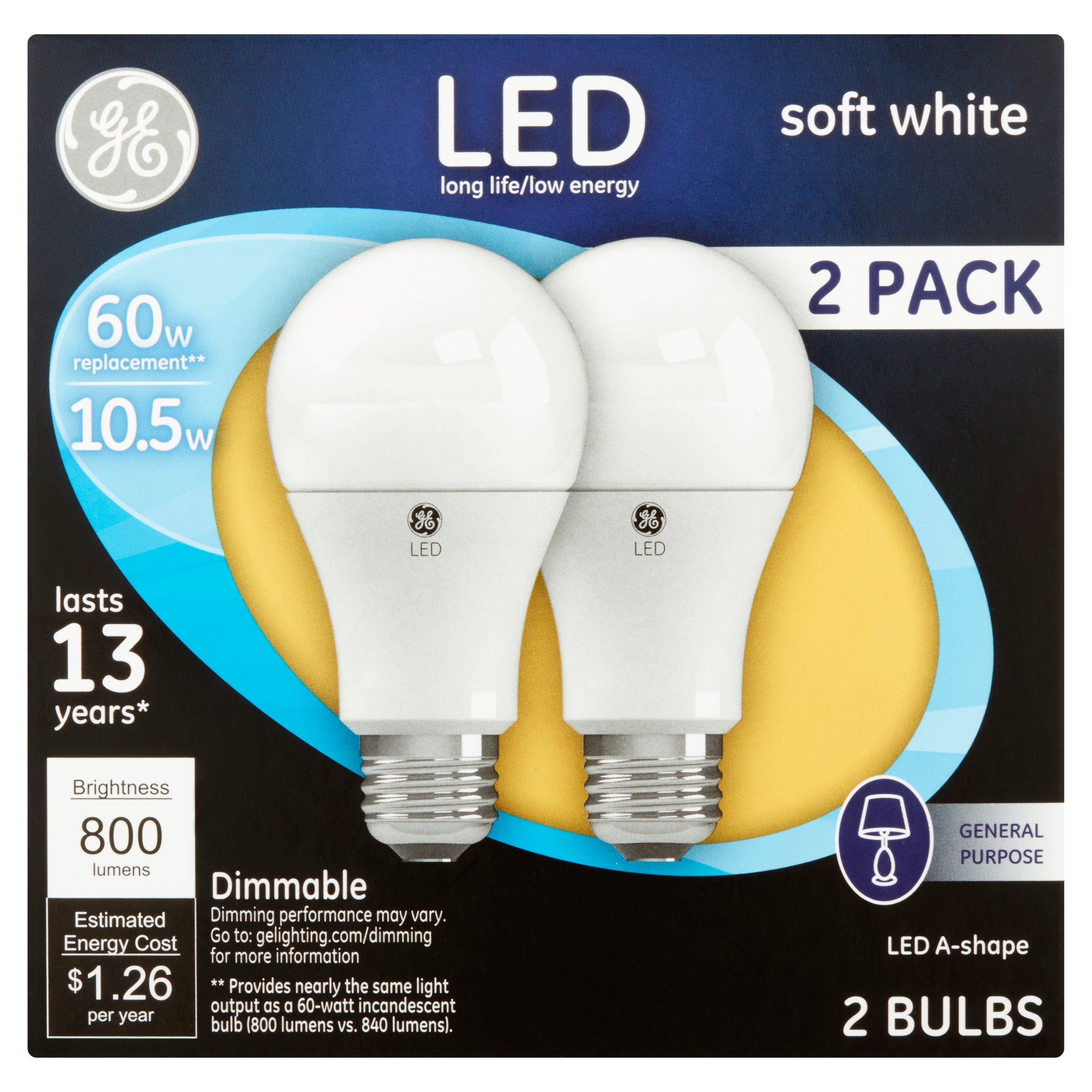 Ge Led 105w 800 Lumens Soft White A Shape Bulbs 2 Count Walmart regarding dimensions 2365 X 2365