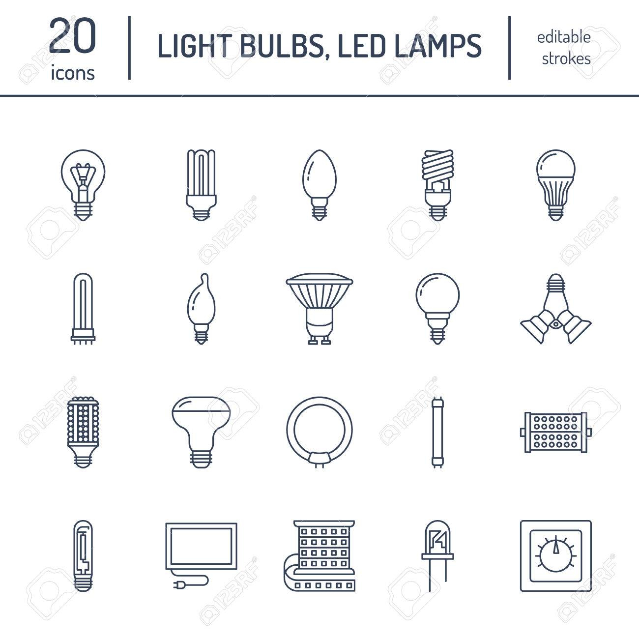 Light Bulbs Flat Line Icons Led Lamps Types Fluorescent Filament regarding sizing 1300 X 1300