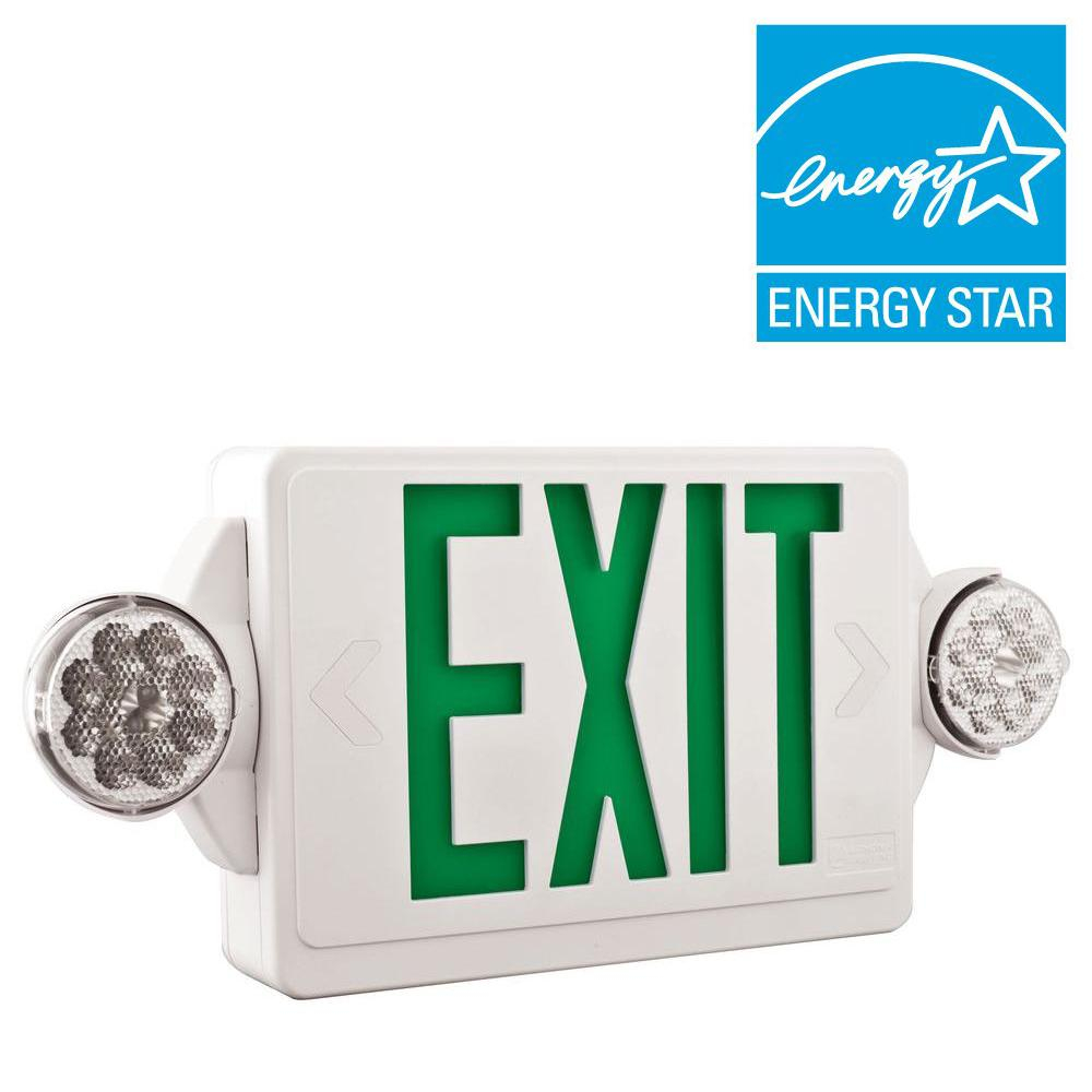 Lithonia Lighting 2 Light Led White With Green Stencil Exit Sign for dimensions 1000 X 1000