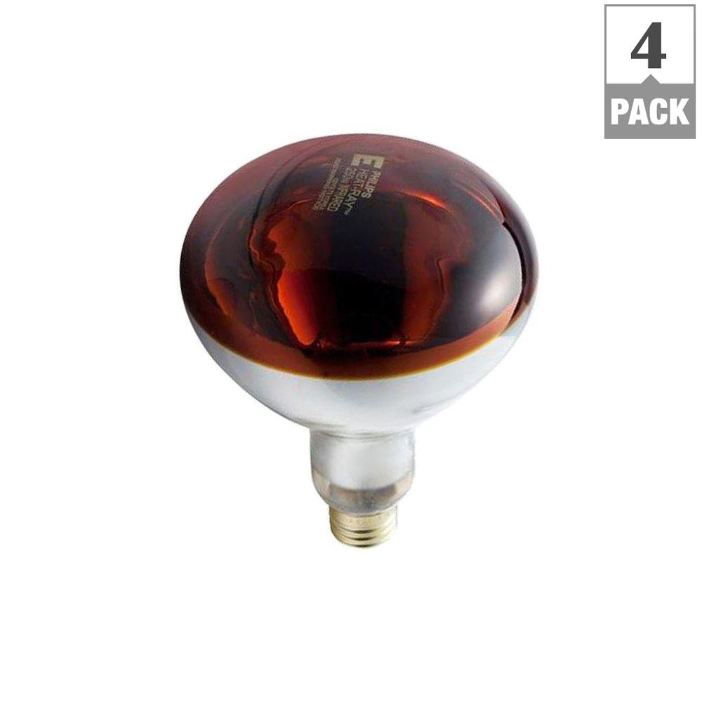 Philips 250 Watt R40 Incandescent Heat Lamp Bulb Red 4 Pack intended for measurements 1000 X 1000