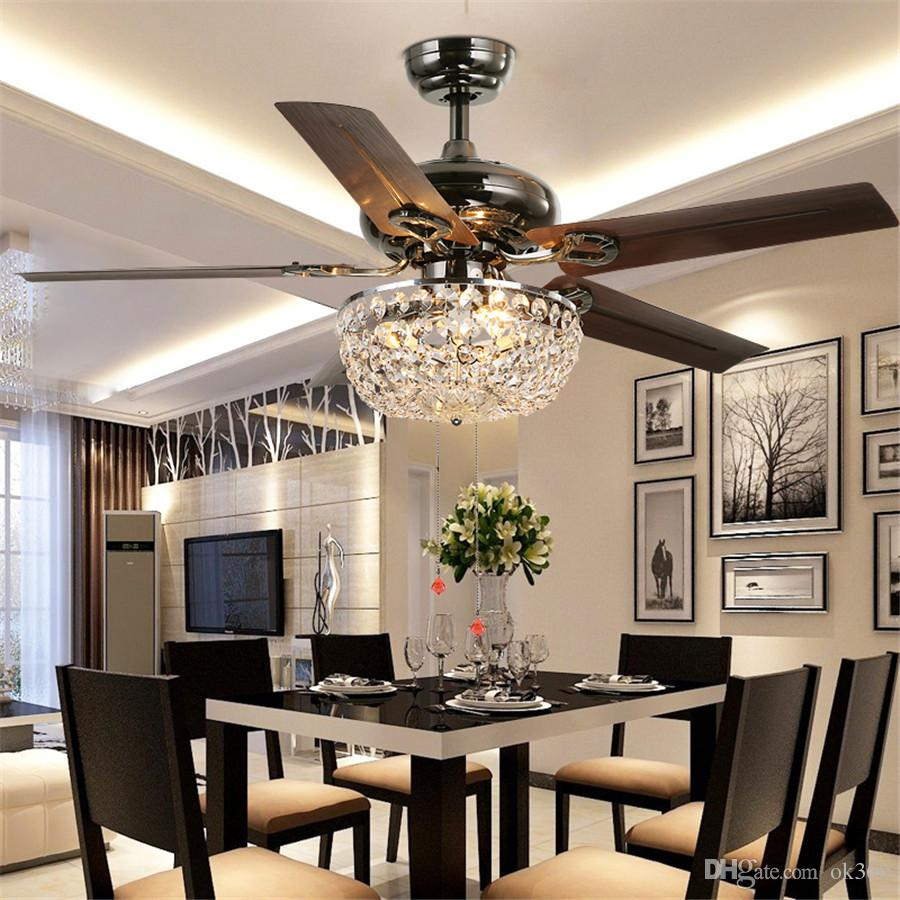 2019 Crystal Ceiling Fan Wood Leaf Antique Fan Light Fan Chandelier for measurements 900 X 900