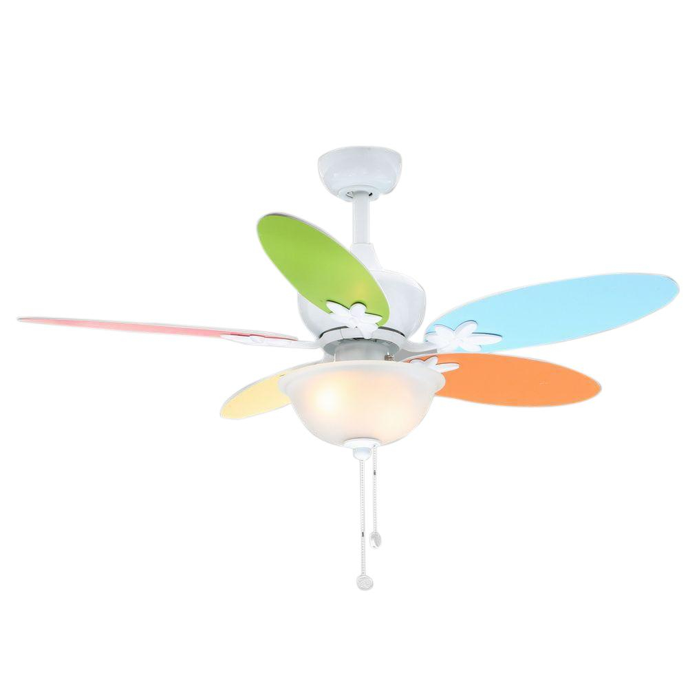 Girls Fun Pastel Colors 44 In White Flowers Ceiling Fan W Frosted for size 1000 X 1000