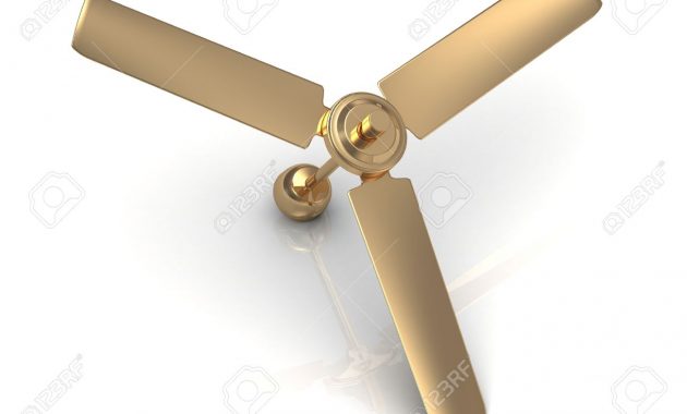 Gold Ceiling Fan With A Reflective Surface On White Background Stock throughout measurements 1300 X 975