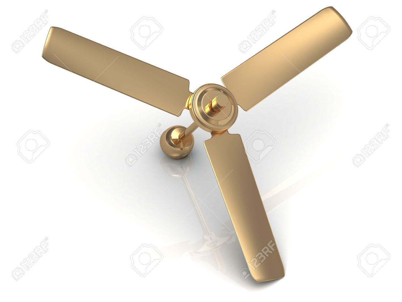 Gold Ceiling Fan With A Reflective Surface On White Background Stock throughout measurements 1300 X 975