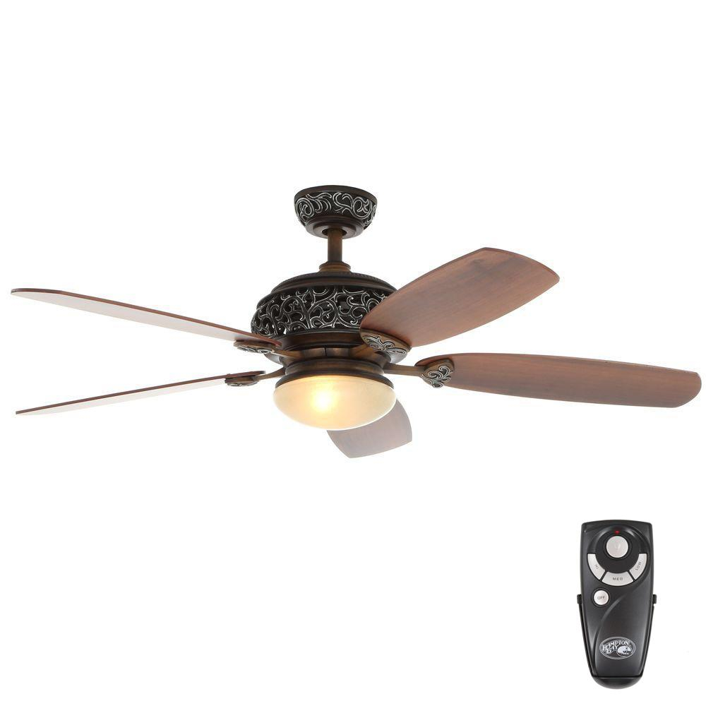 Hampton Bay 52 In Indoor Caffe Patina Ceiling Fan With Light Kit throughout proportions 1000 X 1000