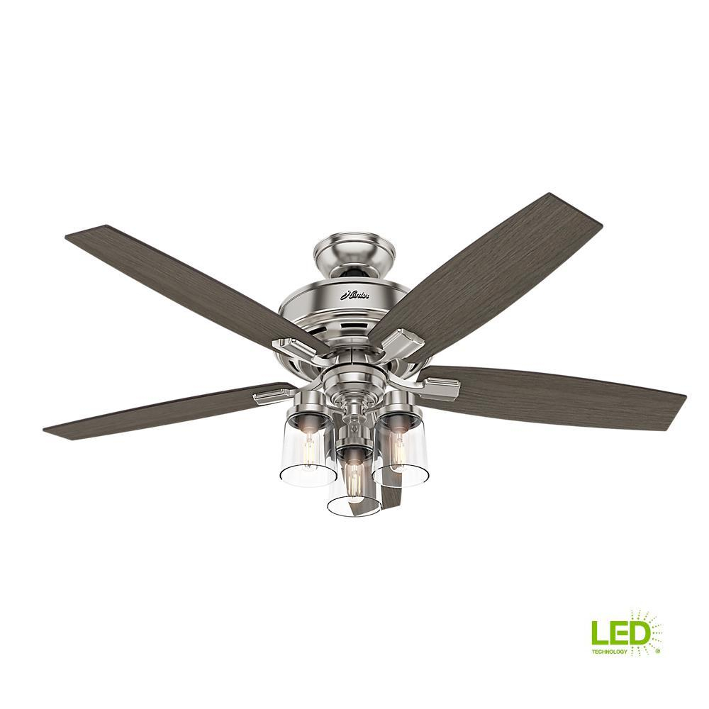 Hunter Bennett 52 In Led Indoor Brushed Nickel Ceiling Fan With 3 inside size 1000 X 1000