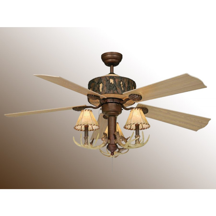 Log Cabin Ceiling Fan With Antler Light with sizing 900 X 900