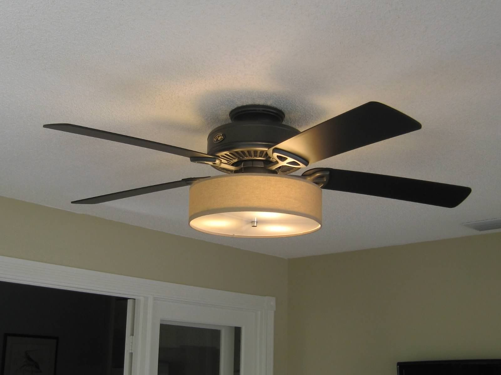 Low Profile Linen Drum Shade Light Kit For Ceiling Fan Den Ideas with measurements 1600 X 1199