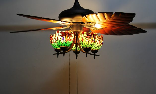 Makenier Vintage Tiffany Style Stained Glass 5 Light Dragonfly with dimensions 1100 X 871