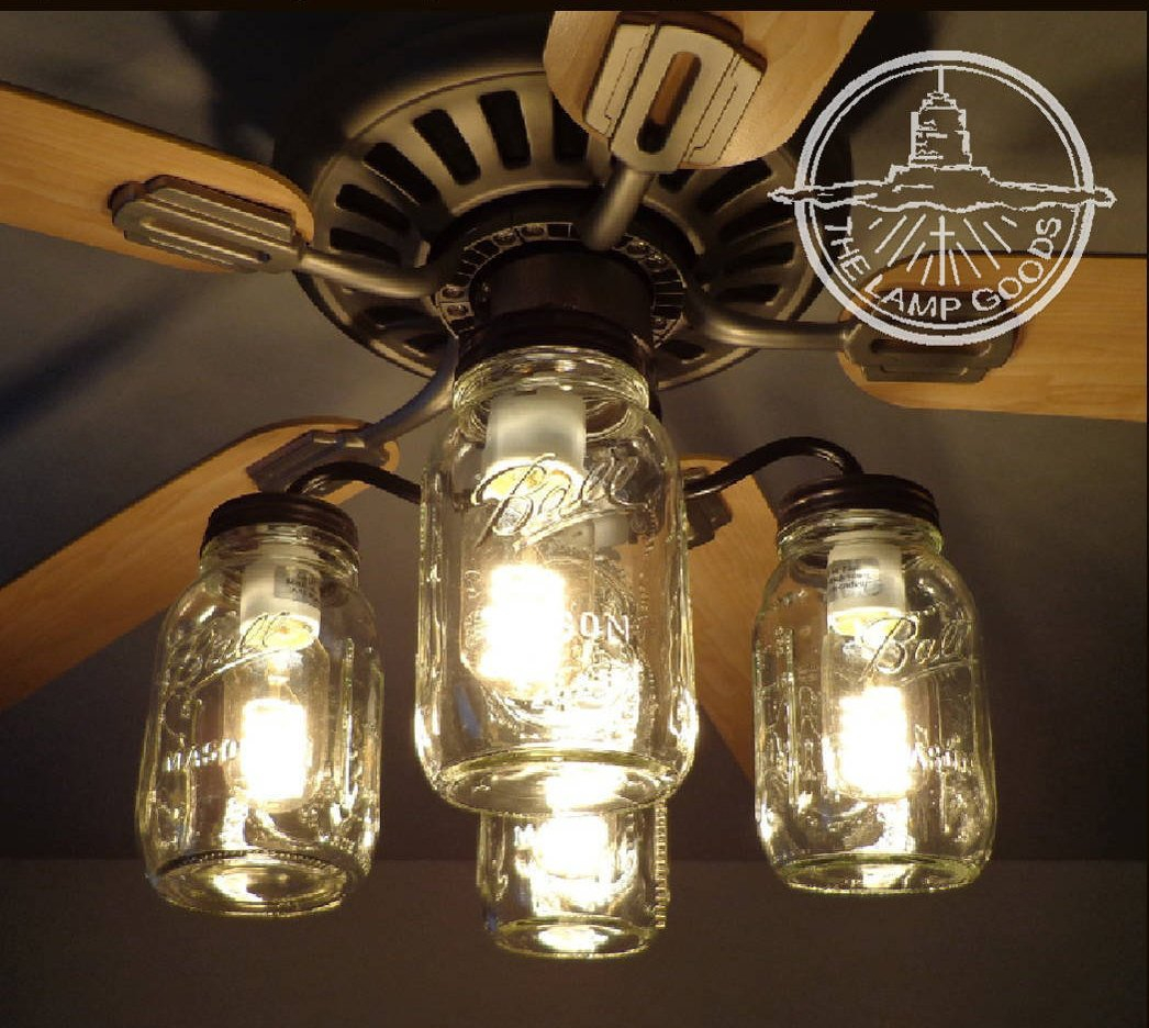 Mason Jar Ceiling Fan Light Kit Only With New Quarts Rustic Etsy with sizing 1046 X 936