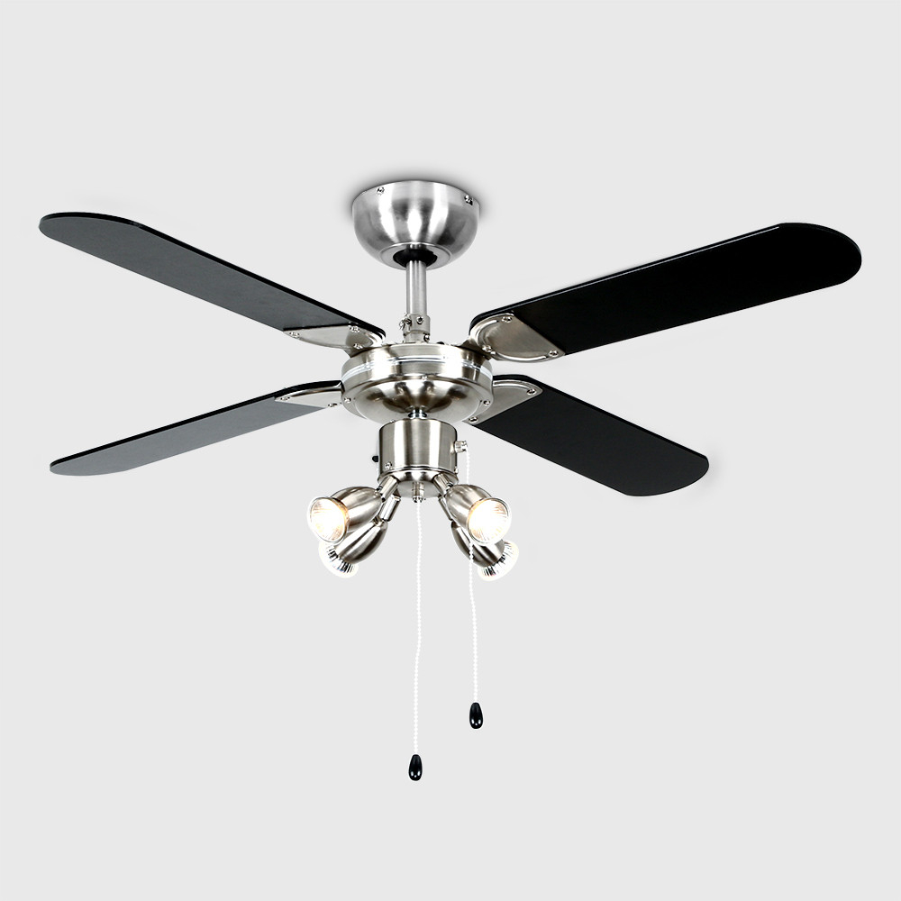 Minisun 42 Ceiling Fan With Spotlights Brushed Chrome And Black with regard to measurements 1000 X 1000