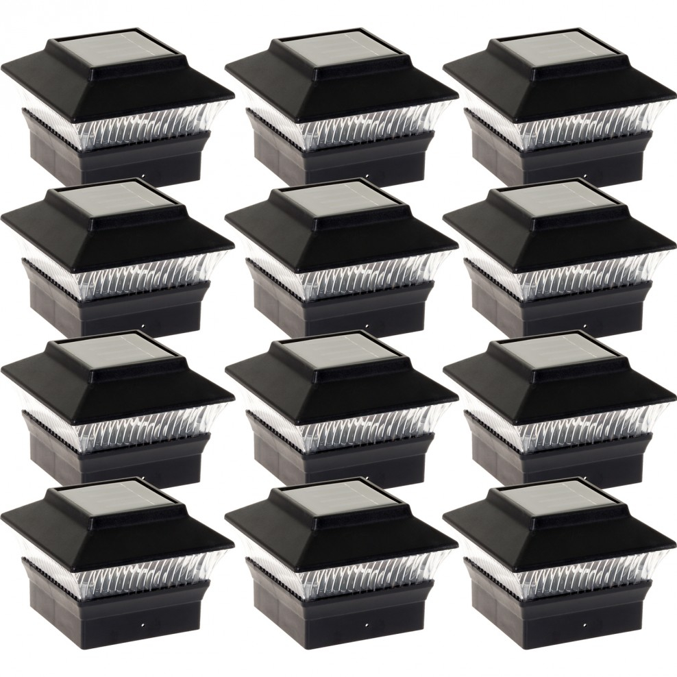 12 Pack Black Solar Powered Square 4 X 4 Pvc Led Post Light with sizing 988 X 988