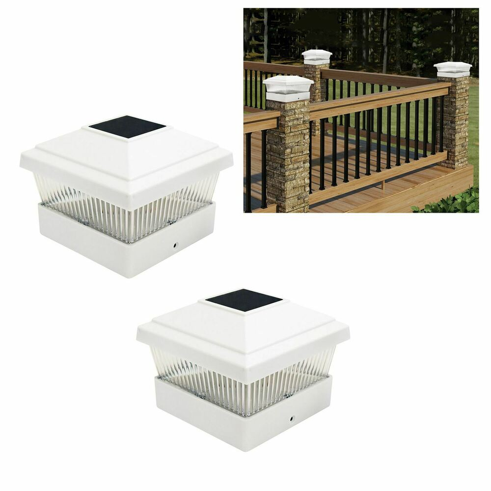 2 X White Led Outdoor Garden Post Solar Powered Deck Cap Square throughout size 1000 X 1000