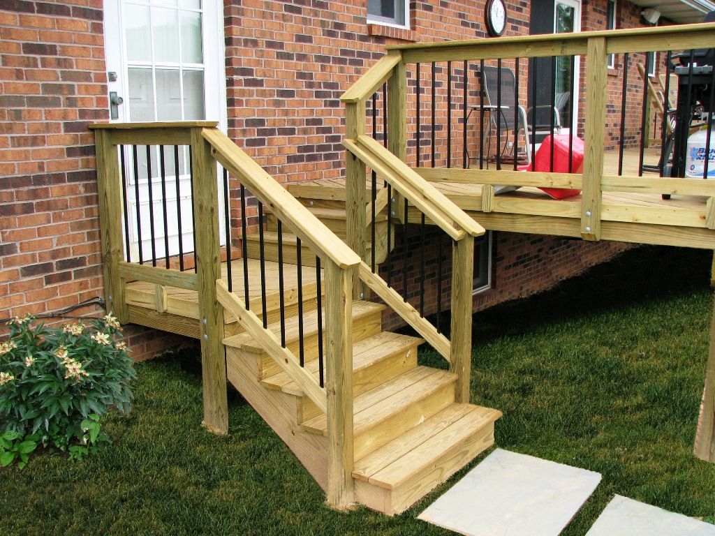 Acq Pressure Treat Pine Wood Deck Steps With Deckorators Railing intended for proportions 1024 X 768