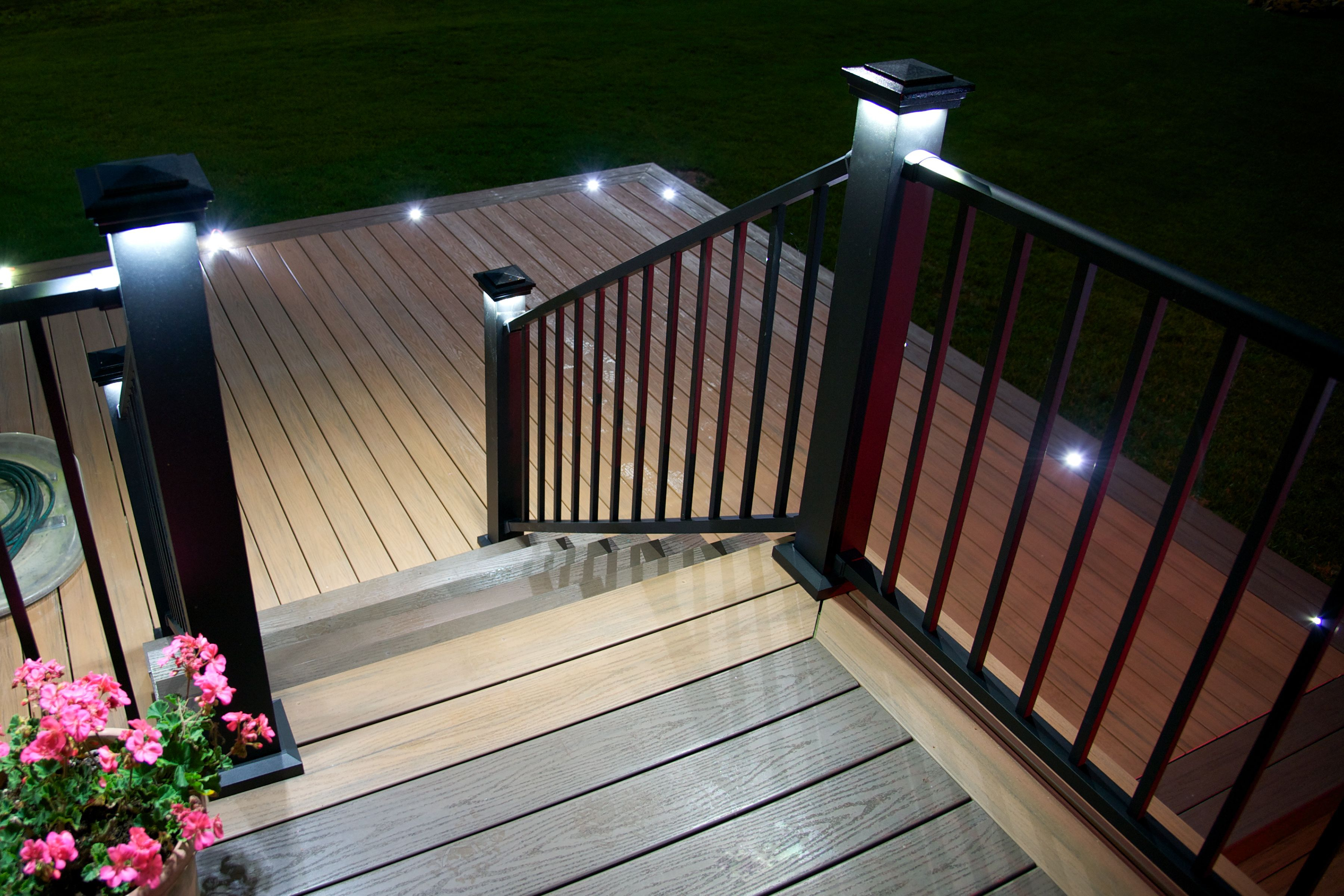 Aluminum Stair Rails With Lighted Caps Porch And Deck Railings regarding measurements 3600 X 2400