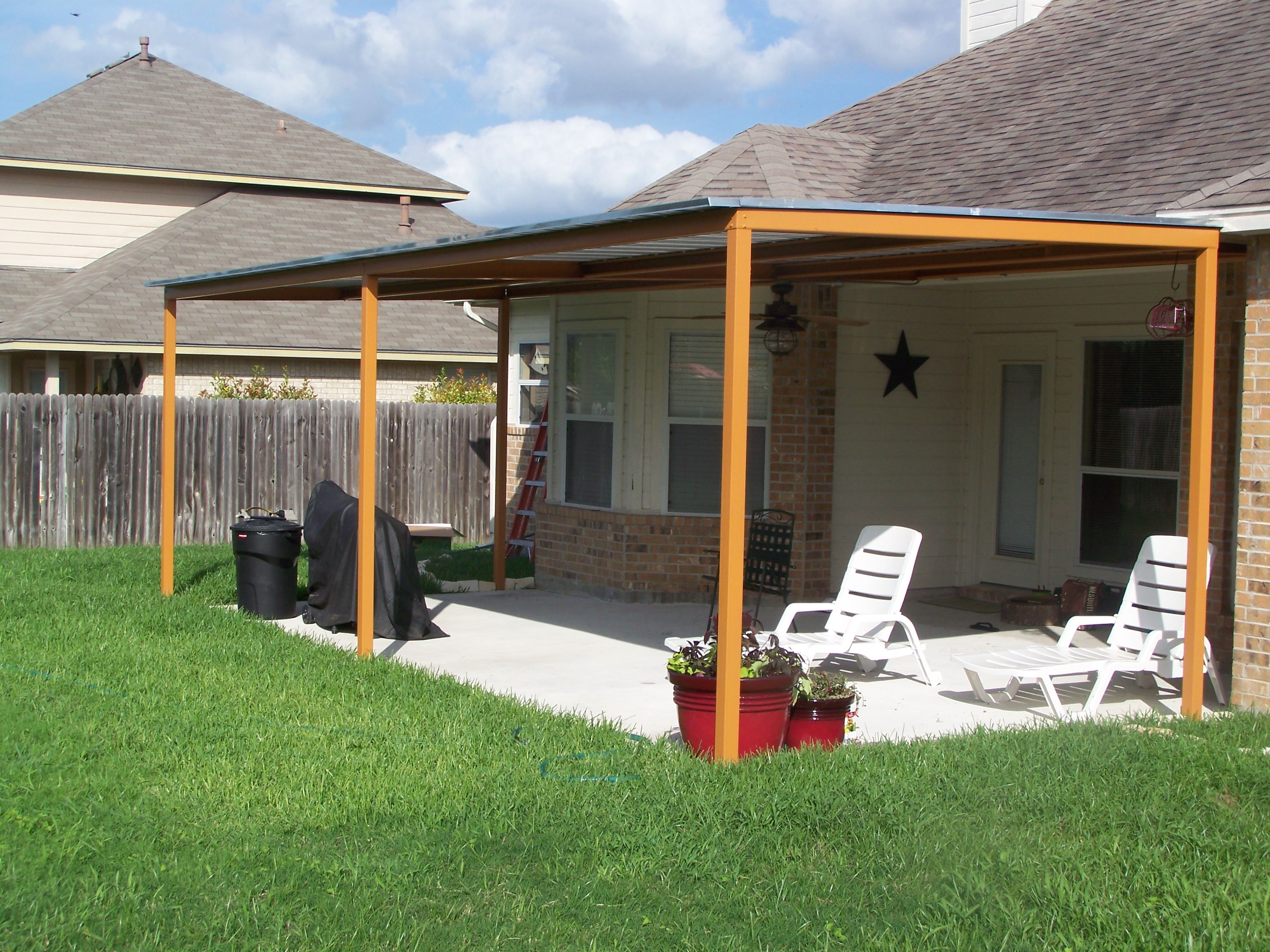 Awning Covers For Decks Custom Steel Patio Cover New Braunfels Texas regarding measurements 3072 X 2304