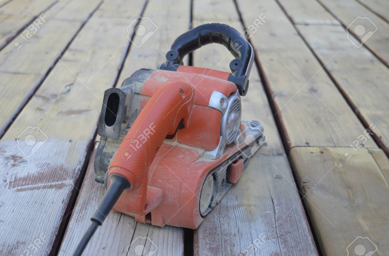 Belt Sander After Sanding A Section Of Deck Stock Photo Picture And throughout dimensions 1300 X 855