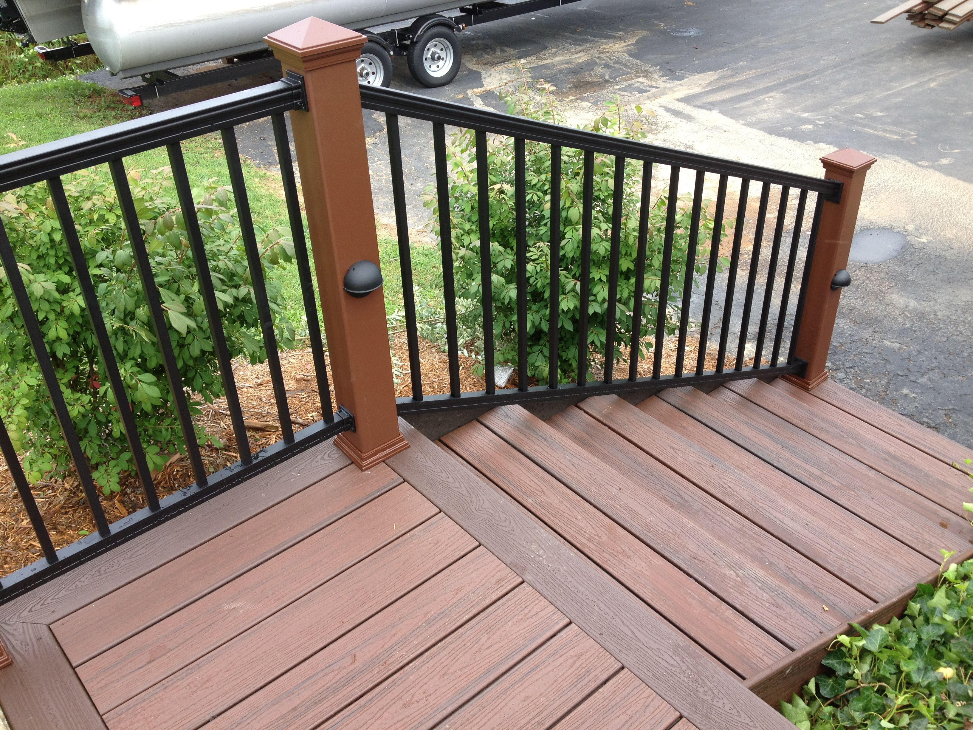 Black Aluminum Railing With Trex Posts And Pathway Lighting Trex intended for measurements 3264 X 2448