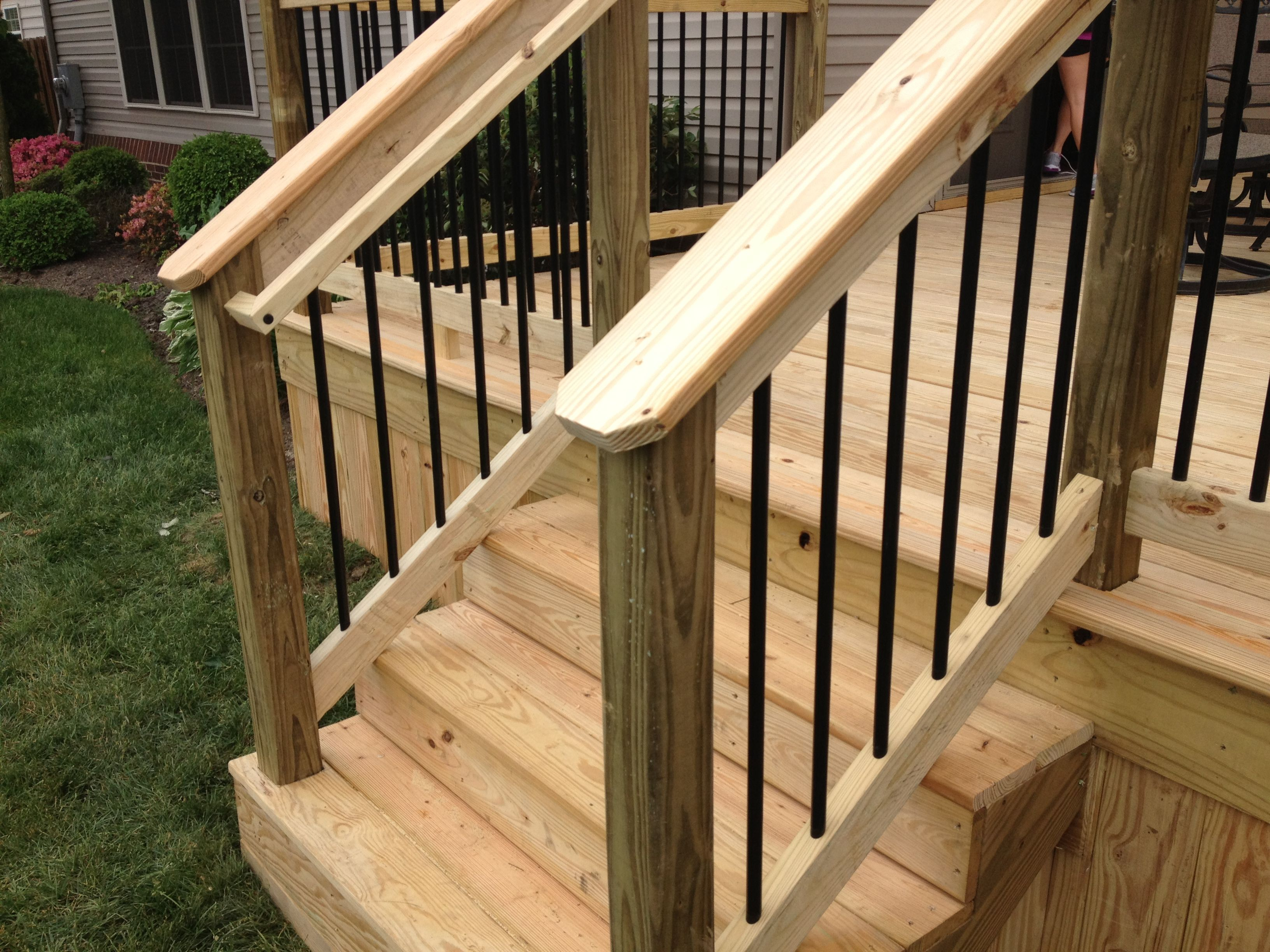 Black Aluminum Spindles And Graspable Handrail Wood Decks Deck regarding sizing 3264 X 2448