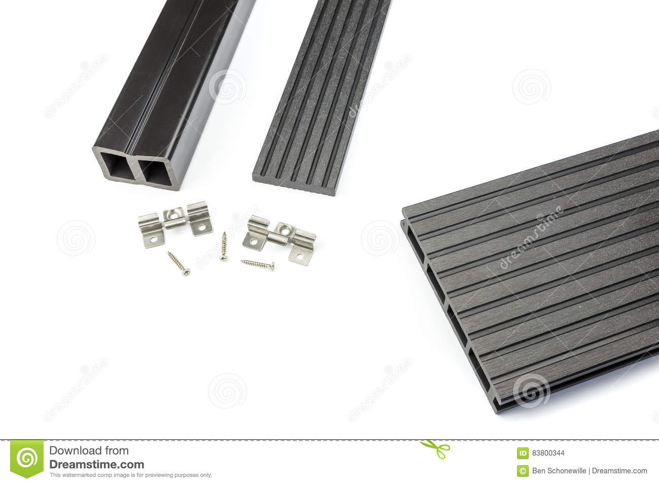 Black Composite Decking Board With Mounting Material Stock Photo throughout sizing 1300 X 957