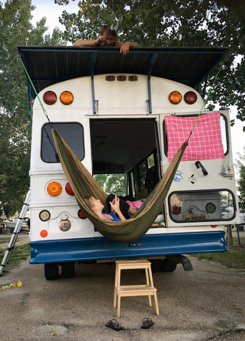 Bus Life Skoolie Bus Conversion Rooftop Deck Hammocks Tiny inside dimensions 800 X 1111