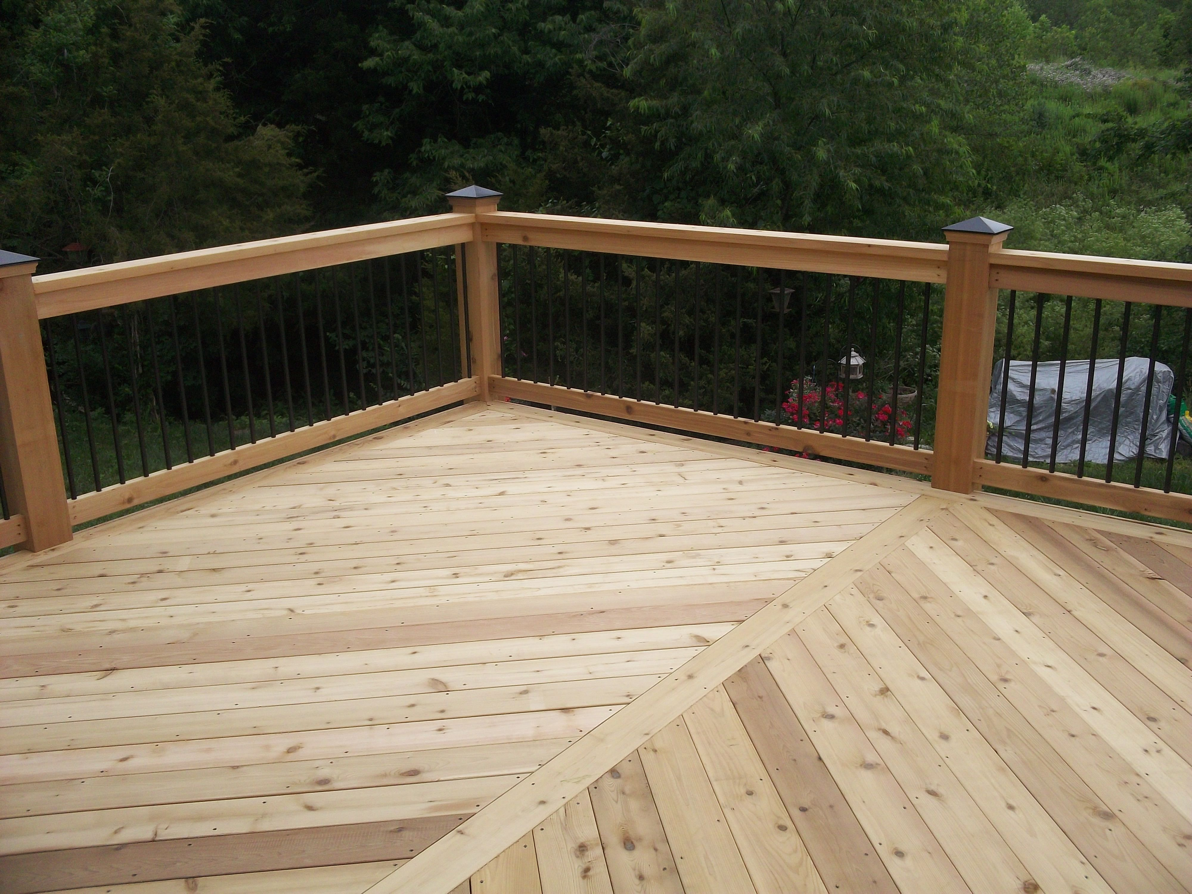 Cedar Deck With Pyramid Caps Wood Decks Cedar Deck Deck within proportions 4000 X 3000