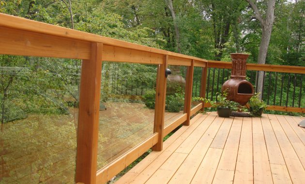 Cedar Railing With Glass Panel Inserts Built Deck And Basement pertaining to measurements 3264 X 2448