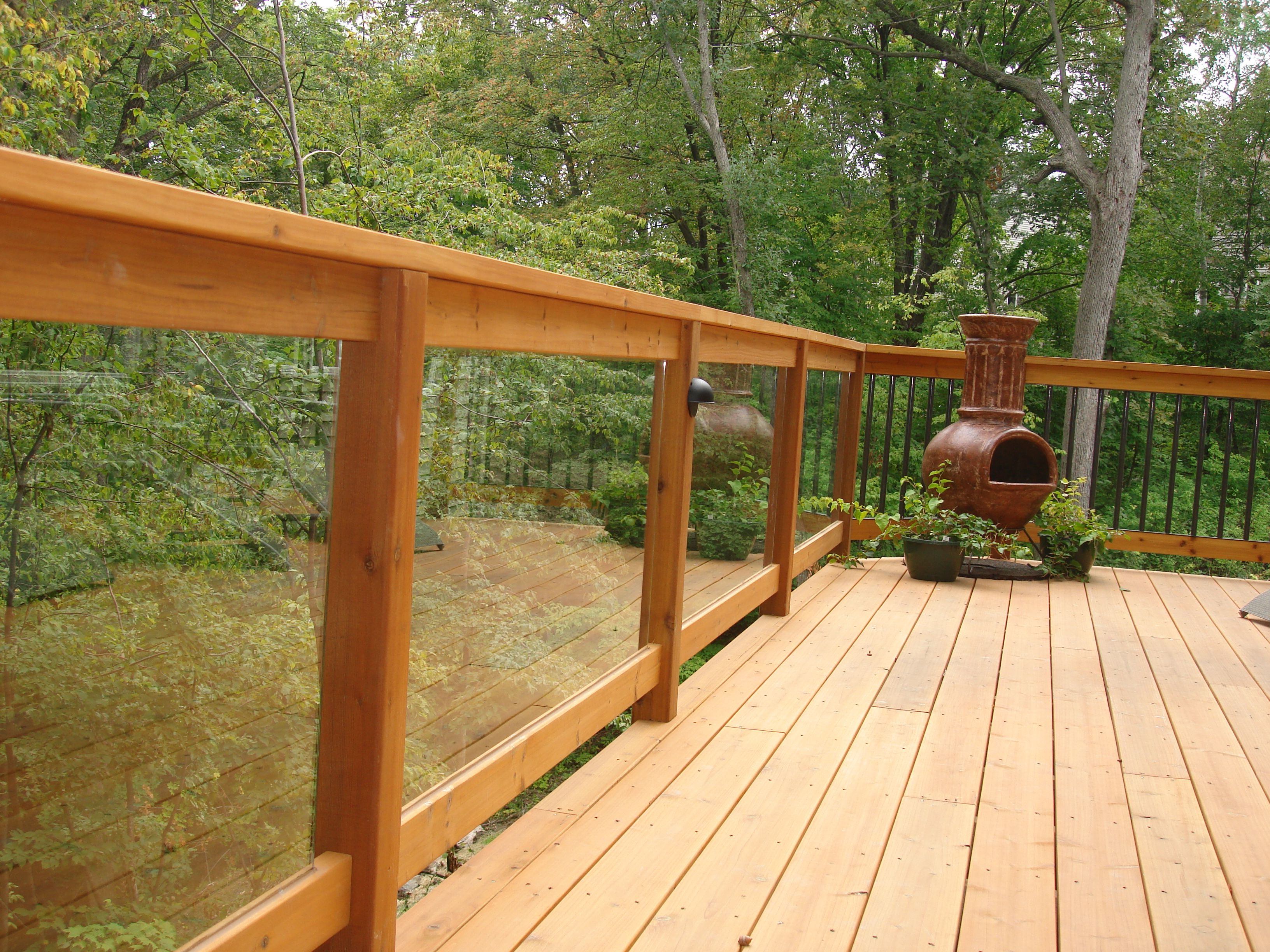 Cedar Railing With Glass Panel Inserts Built Deck And Basement pertaining to measurements 3264 X 2448