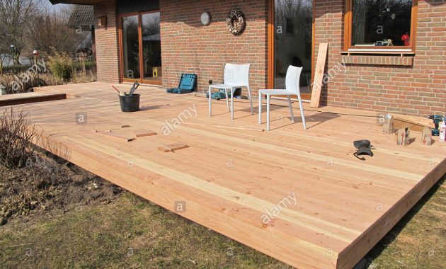 Construction Of A Wooden Deck From Douglas Fir Planks Stock Photo within measurements 1300 X 1064