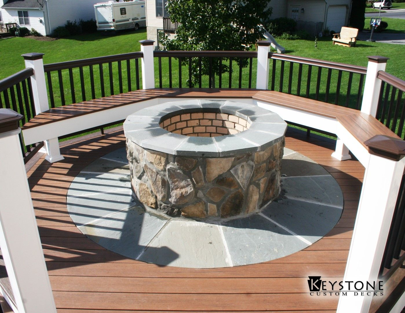 Custom Fire Pit Integrated Into A Timbertech Deck Built Keystone in proportions 1398 X 1080