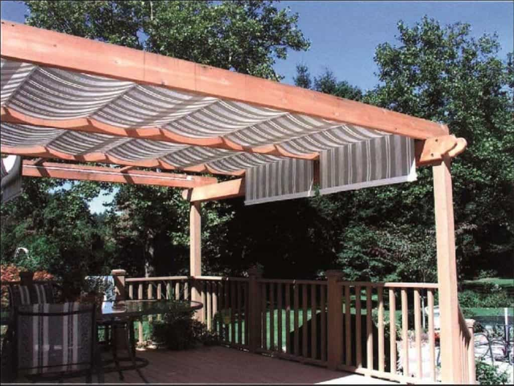 Deck Pergola With Stripes Fabric Roofing Outdoor Pergola Roof pertaining to measurements 1024 X 770