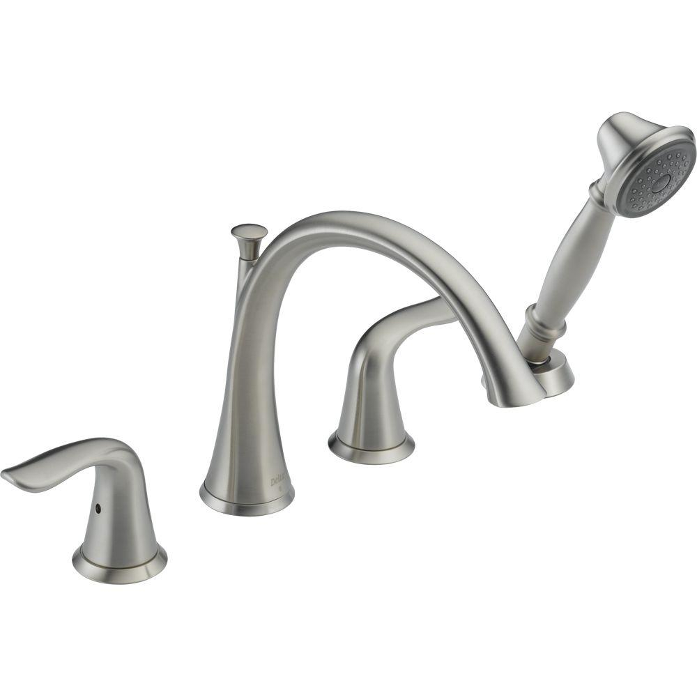 Delta Lahara 2 Handle Deck Mount Roman Tub Faucet With Hand Shower regarding dimensions 1000 X 1000