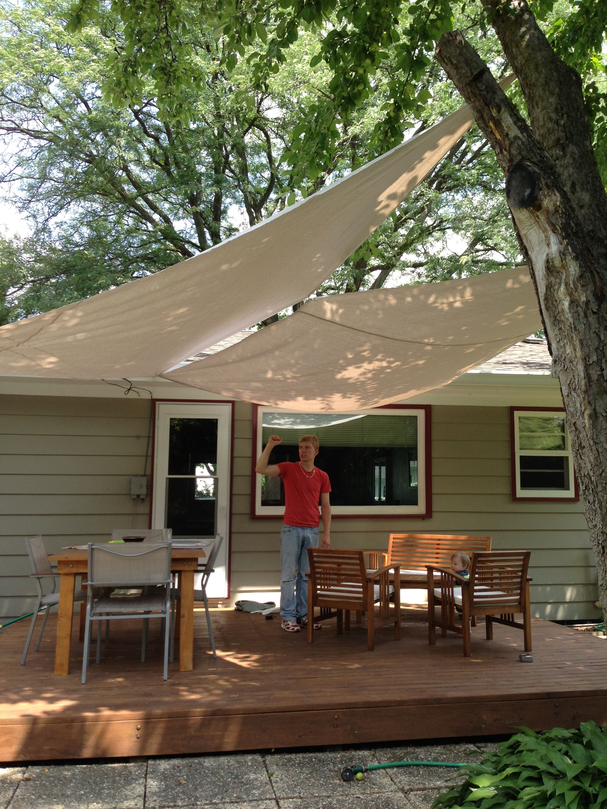 Diy Deck Awning With Painters Drop Cloth Canvas Grommets And Eye in measurements 2448 X 3264