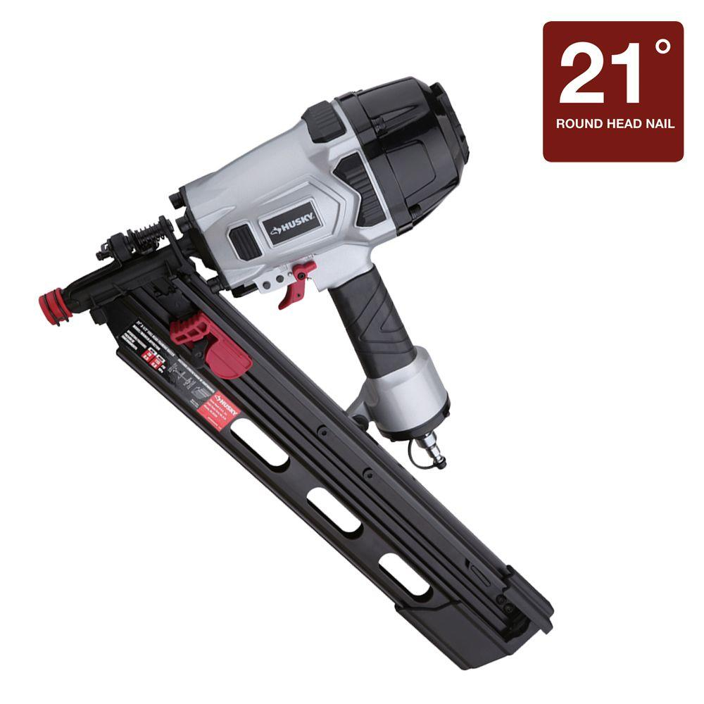 Husky Pneumatic 3 12 In 21 Degree Full Head Strip Framing Nailer inside sizing 1000 X 1000