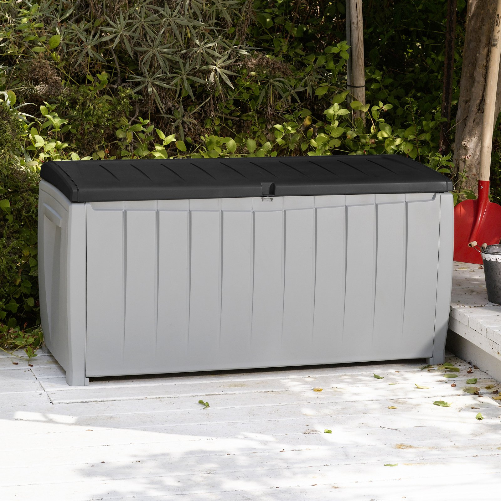 Keter Novel 90 Gal Outdoor Plastic Deck Box Brown throughout dimensions 1600 X 1600