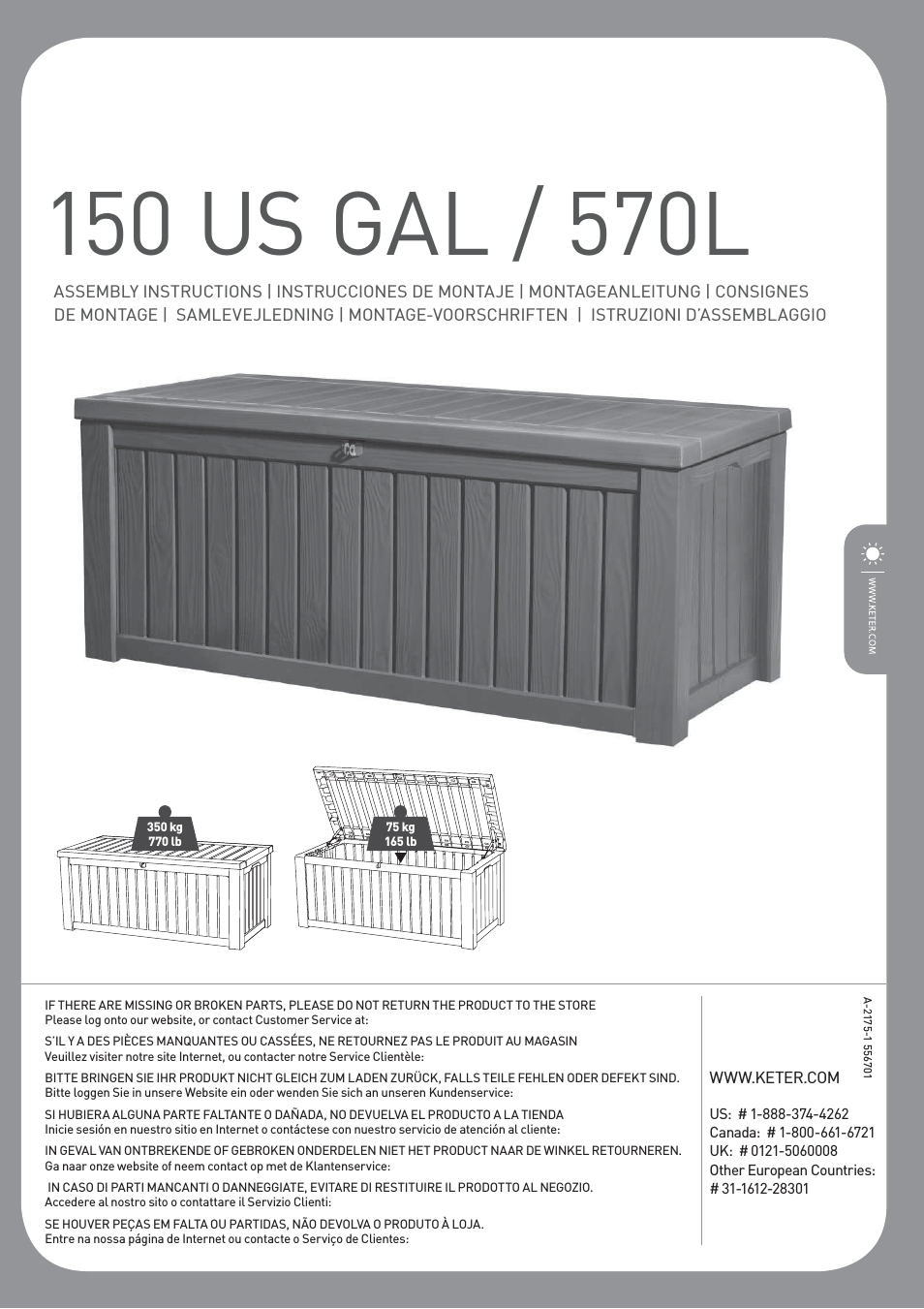 Keter Rockwood Deck Box User Manual 8 Pages with regard to dimensions 954 X 1351