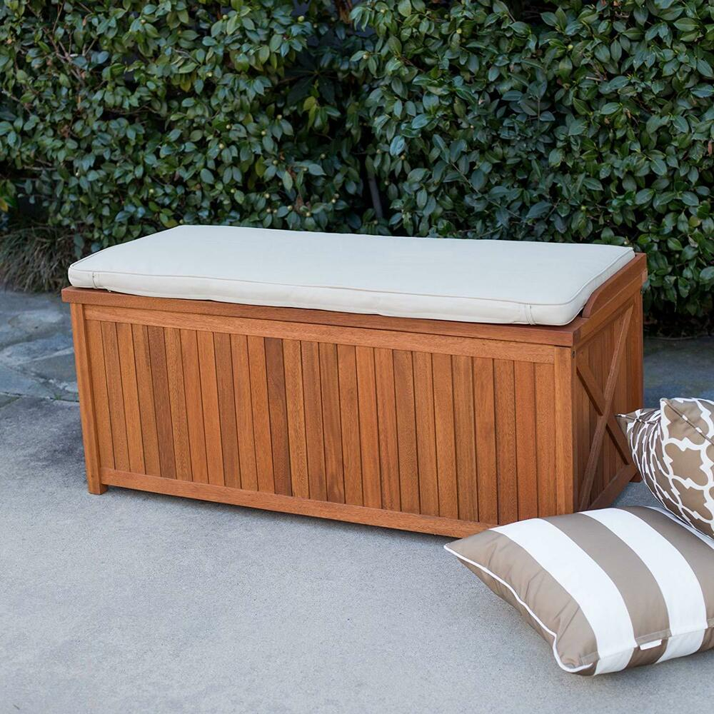 Natural Wood Eucalyptus Outdoor Deck Storage Box Bin Patio Bench with dimensions 1000 X 1000