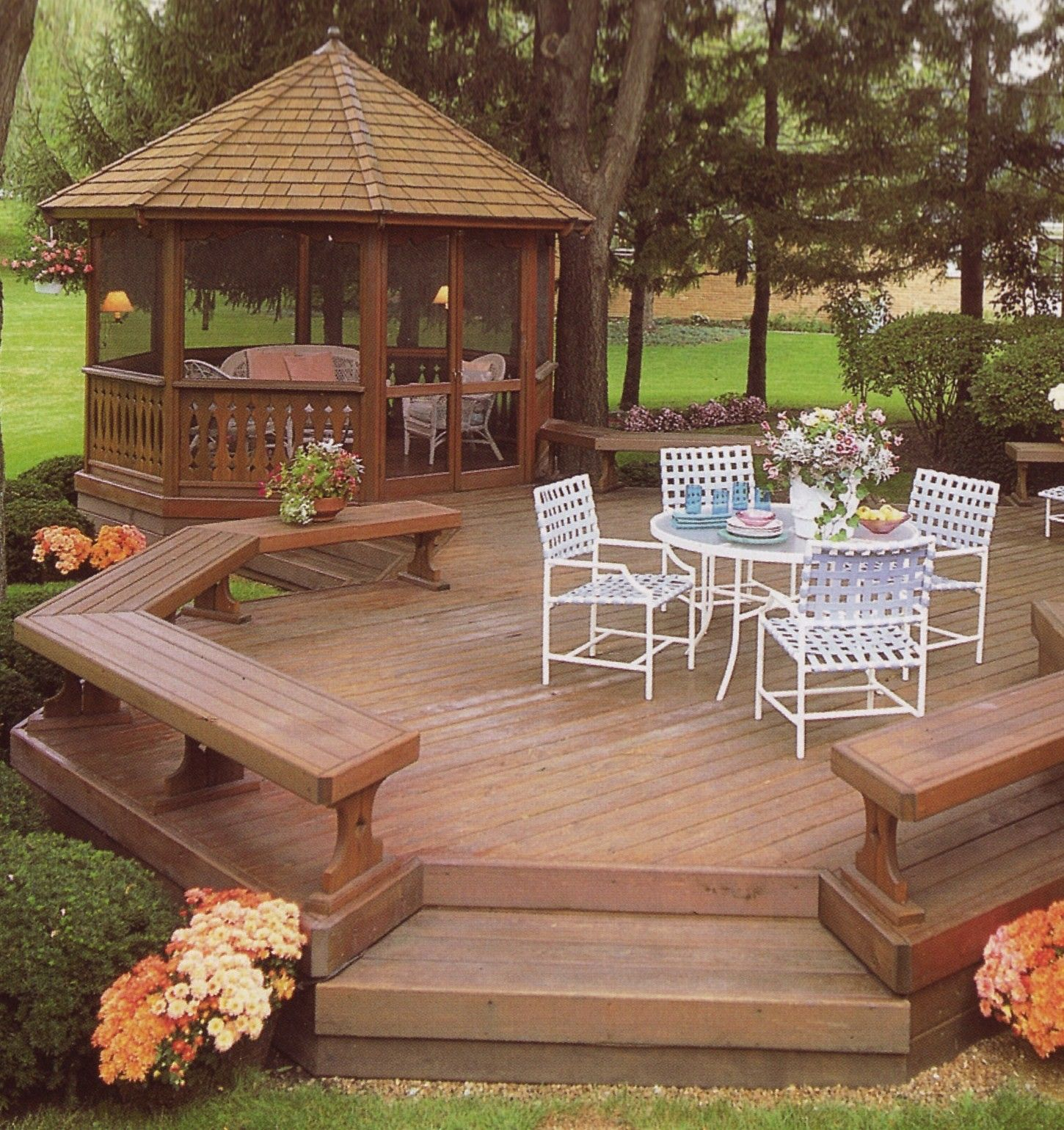 Open Freestanding Deck With Bench Seating Plus A Screened Gazebo throughout size 1450 X 1540