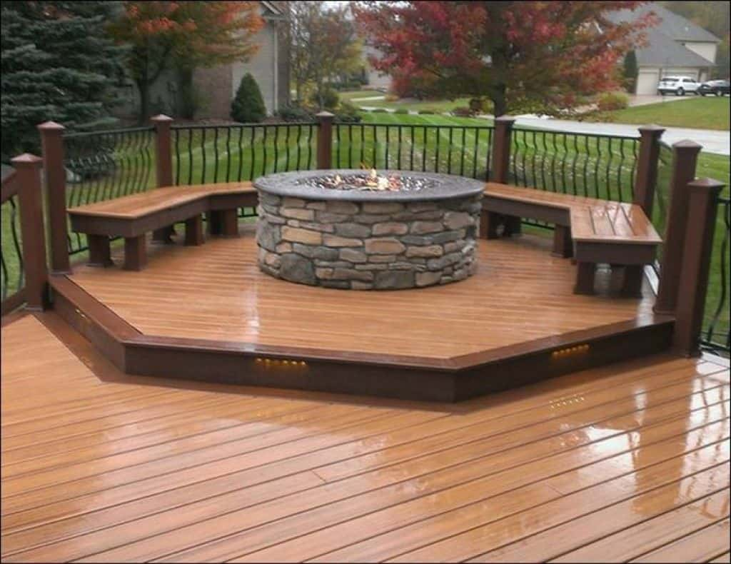 Outdoor Deck With Metal Railing And Stone Fire Pit Warmth Your within dimensions 1024 X 790