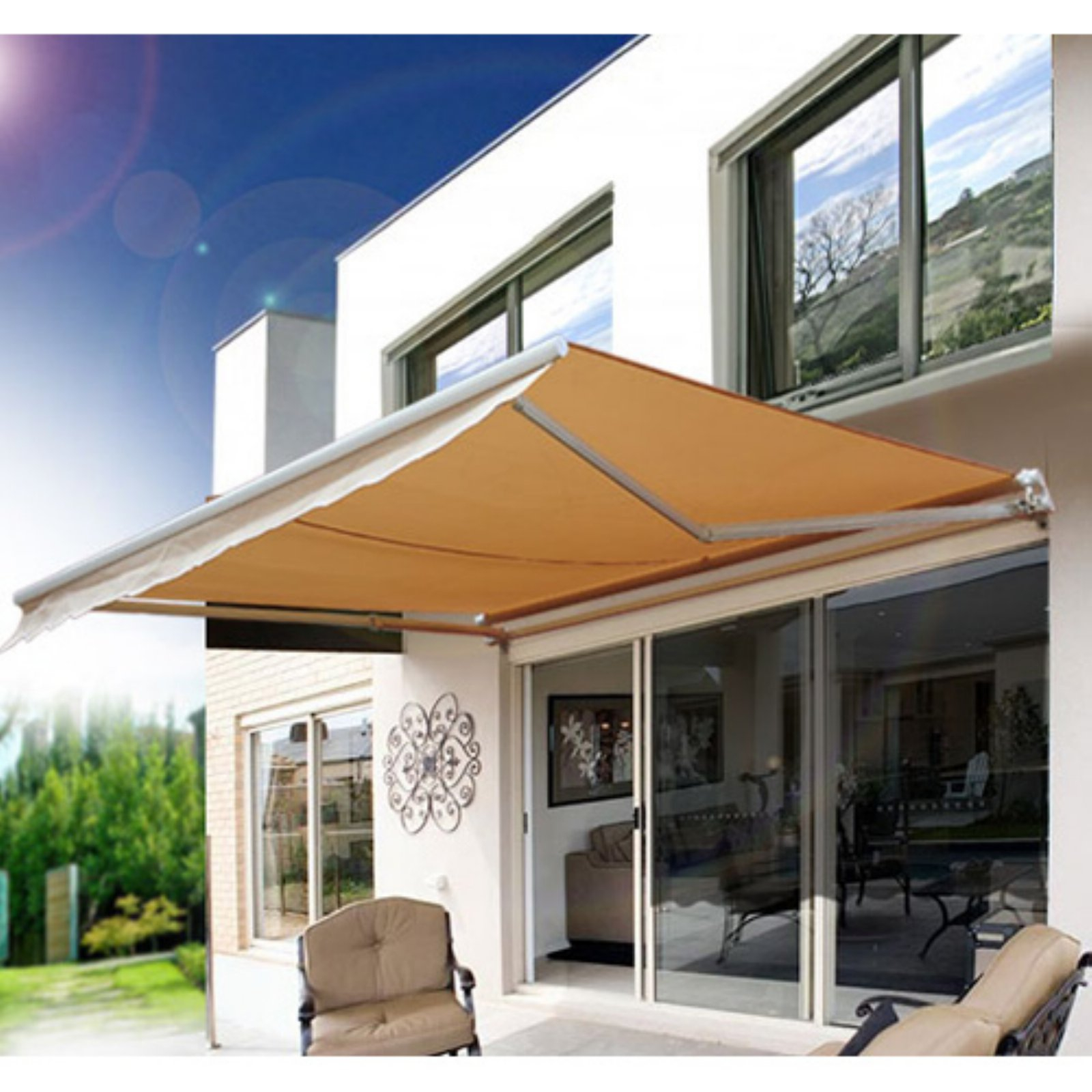 Outsunny 8 X 7 Ft Manual Retractable Sun Shade Patio Awning with size 1600 X 1600