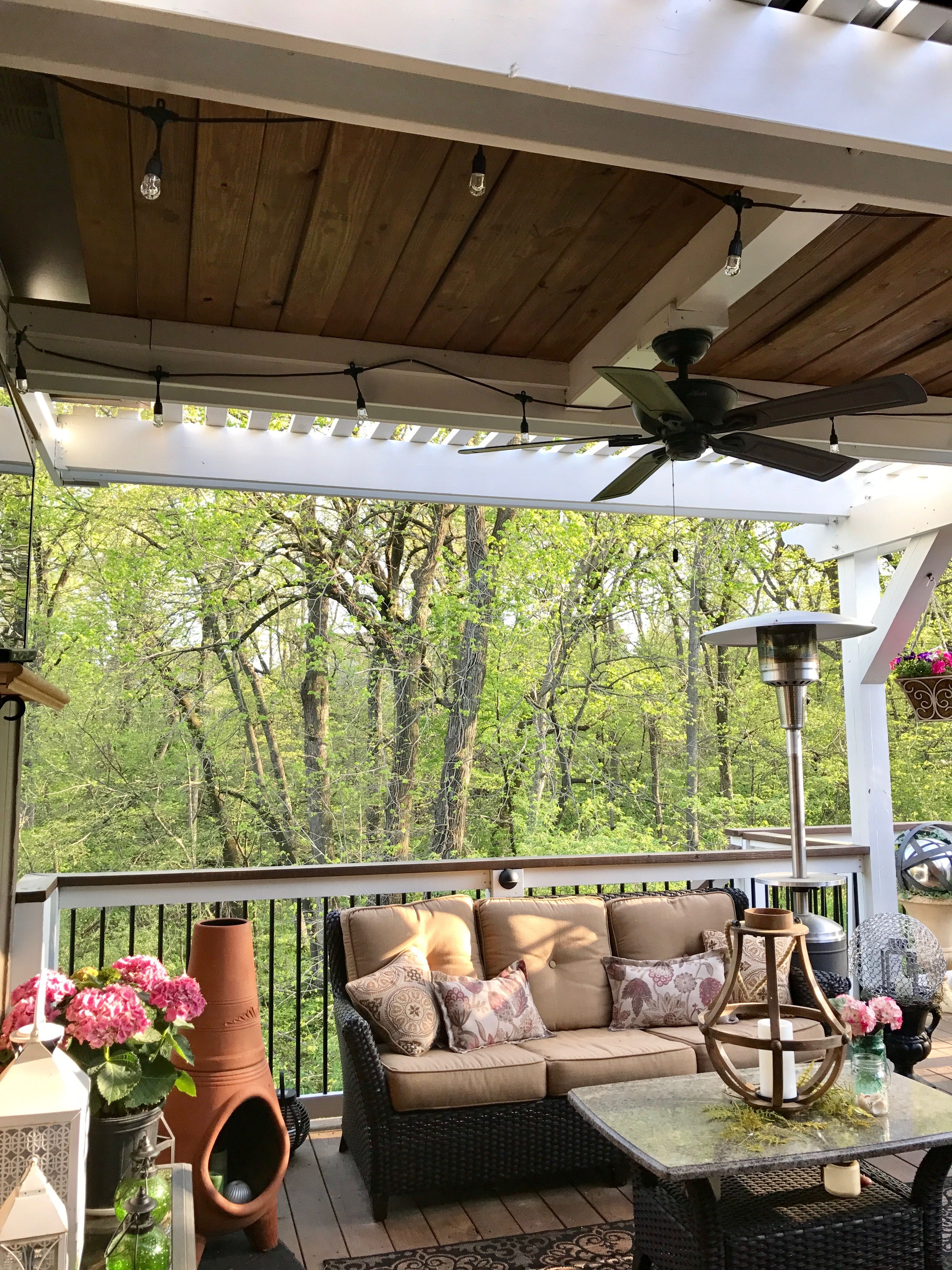 Partially Covered Deck With Pergola And Ceiling Fan Dark And White with measurements 3024 X 4032