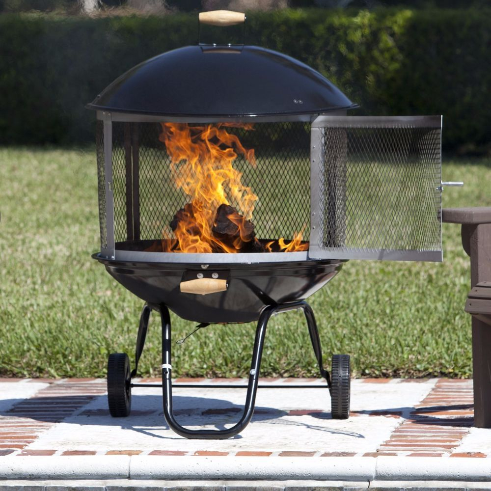 Portable Fire Pit Outdoor Wheeled Firepit Wood Fireplace Heater pertaining to proportions 1000 X 1000