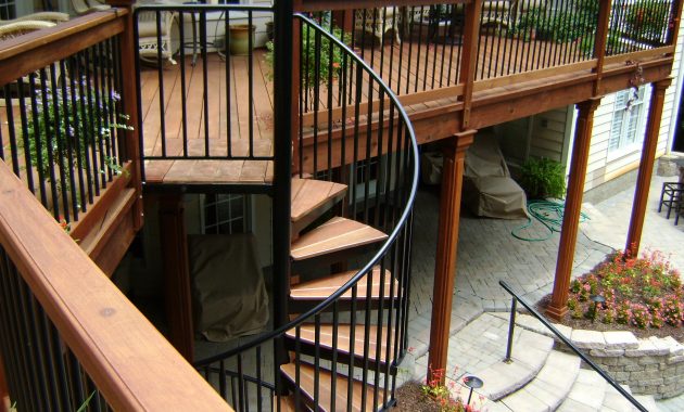 Second Story Wood Deck With Spiral Staircase And Stone Patio 2nd intended for dimensions 3072 X 2304