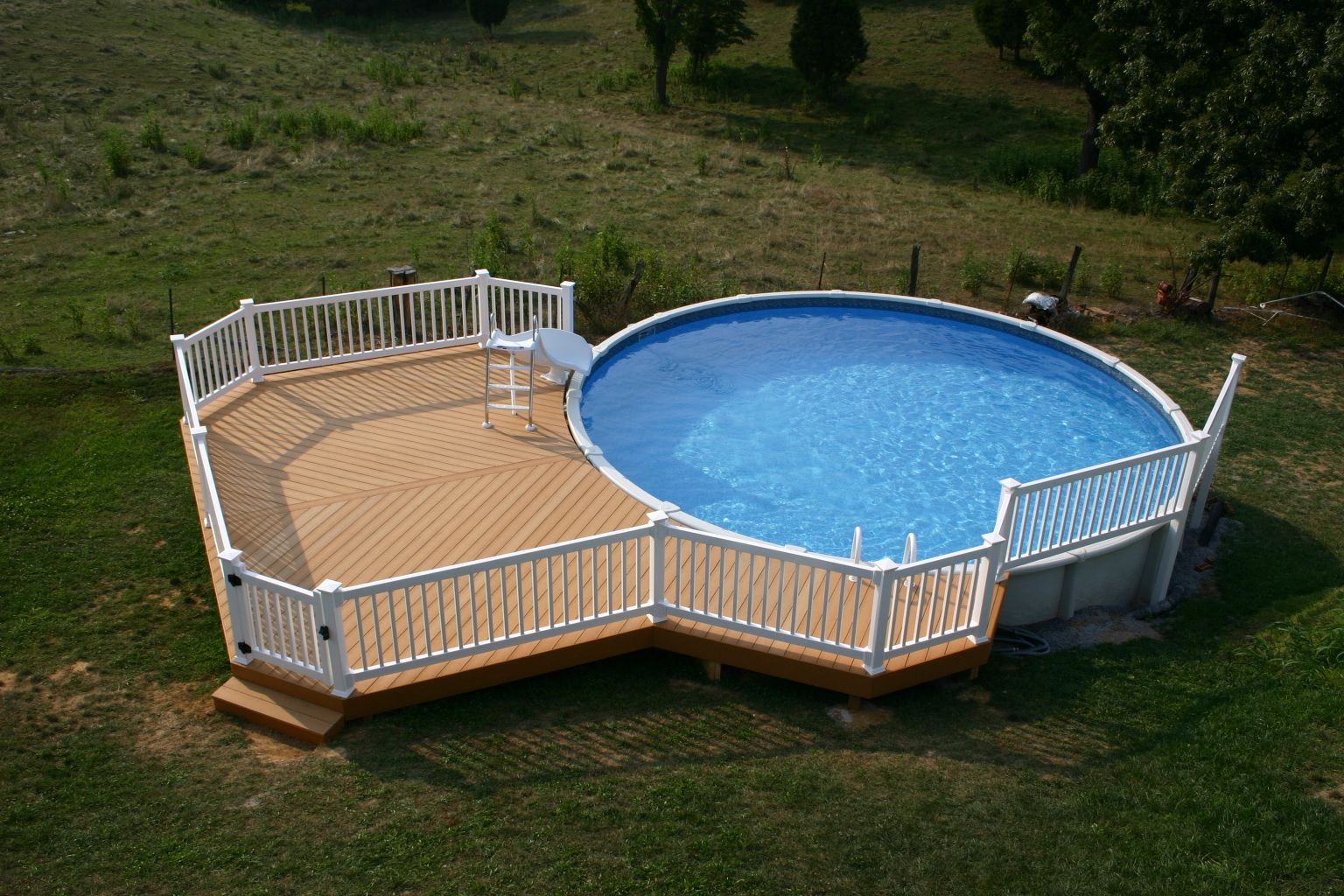 Simple Above Ground Pool Decks Design Open Field White Fence regarding sizing 1536 X 1024