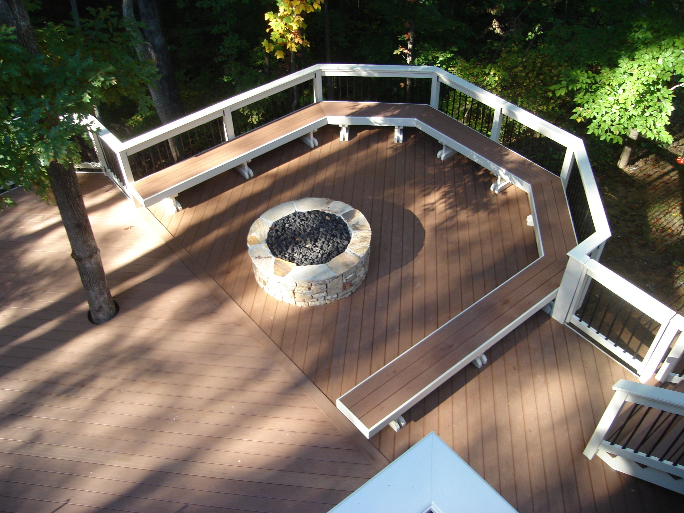 Timber Tech Composite Deck With Curved Bench And Fire Pit In with size 2816 X 2112