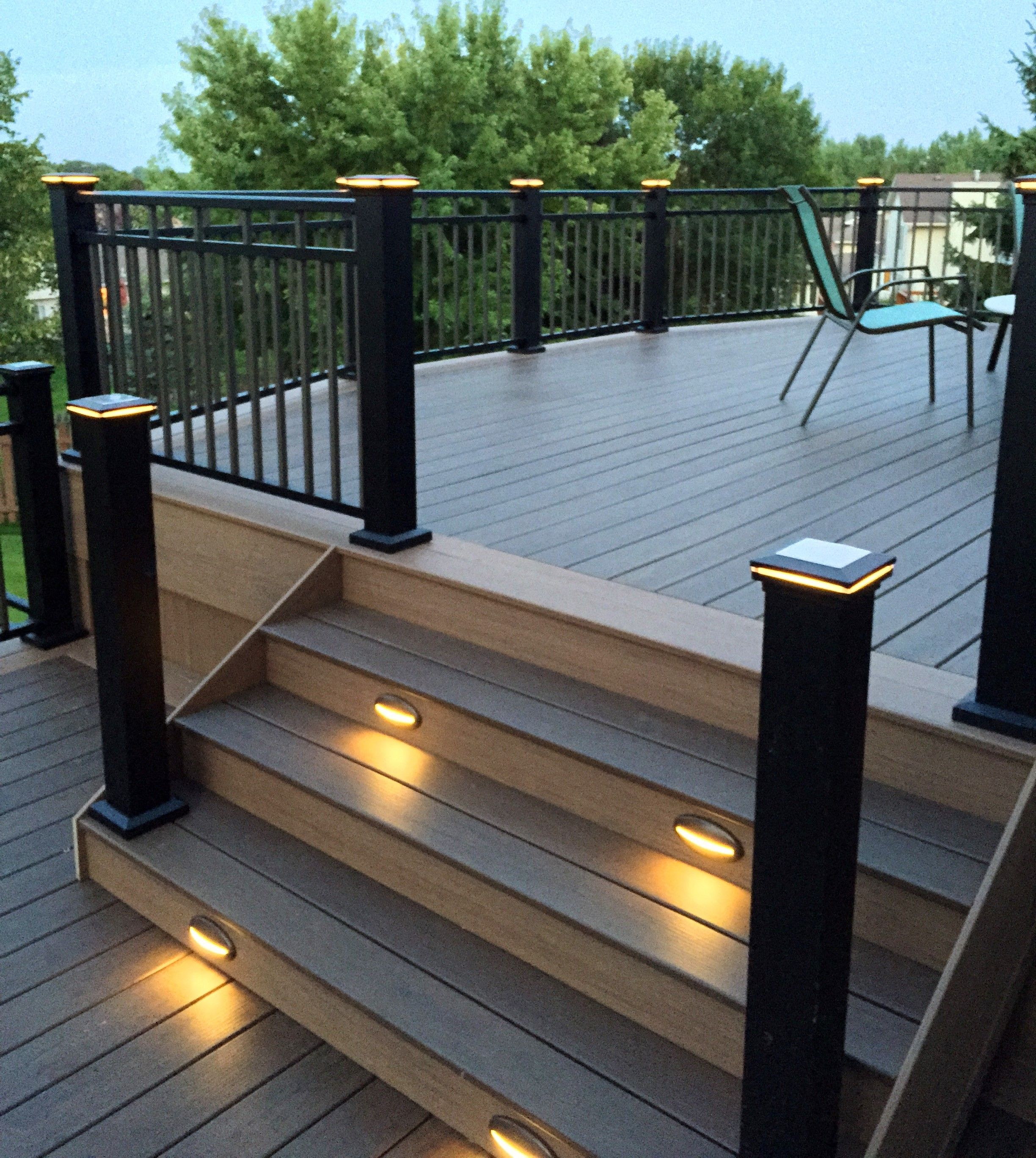 Timbertech Deck With Stair Lighting And Lighted Post Caps for measurements 2448 X 2737