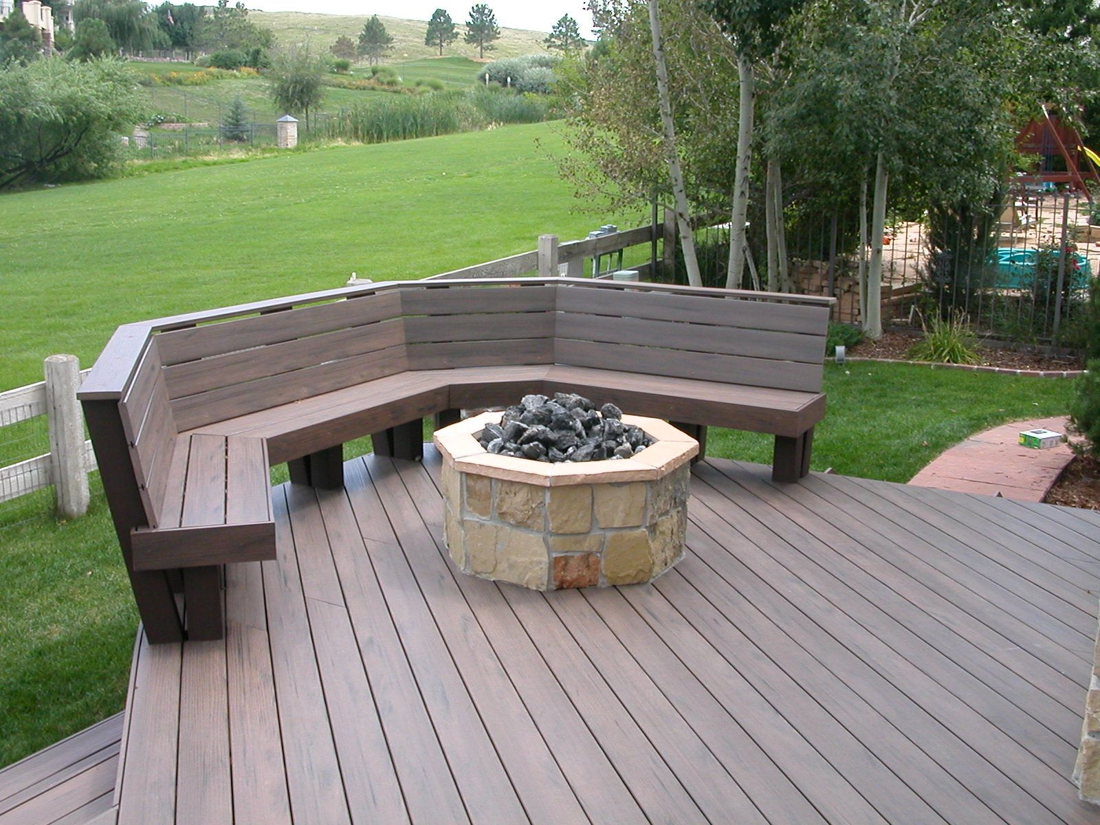 Trex Deck With Benches Fire Pit Halliday Built Decks Deck Fire throughout proportions 1600 X 1200